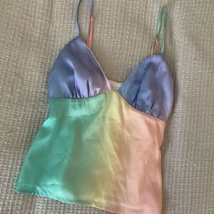 Revolve Song Of Style Tyler Top Rainbow Pastel Ombre Silky Tank Crop Blouse XS